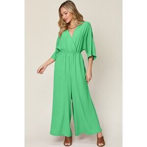 DOUBLE TAKE Plus Green Surplice Wide Leg Jumpsuit with Pockets NEW 2XL 3XL